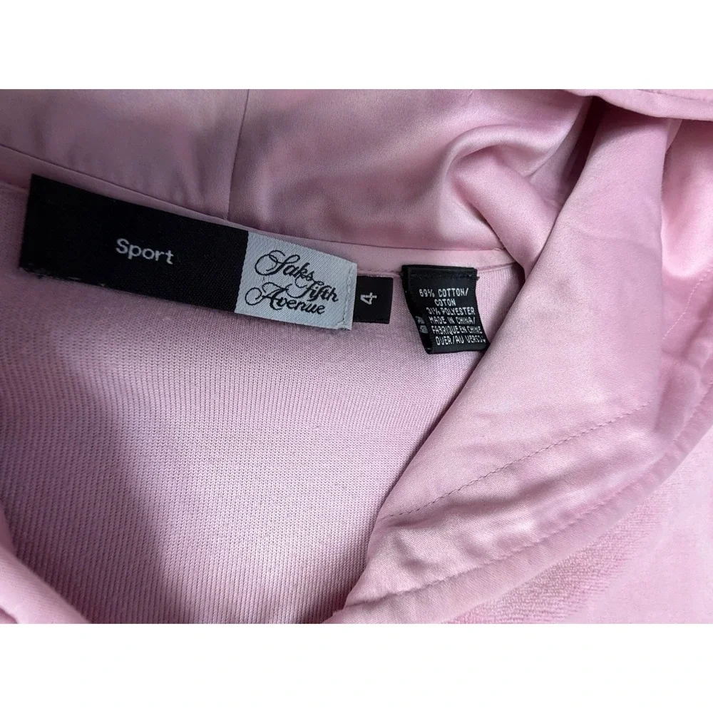 Saks Fifth Ave Pink Velour Tracksuit Set Zip Up Hoodie & Pants Y2K Loungewear